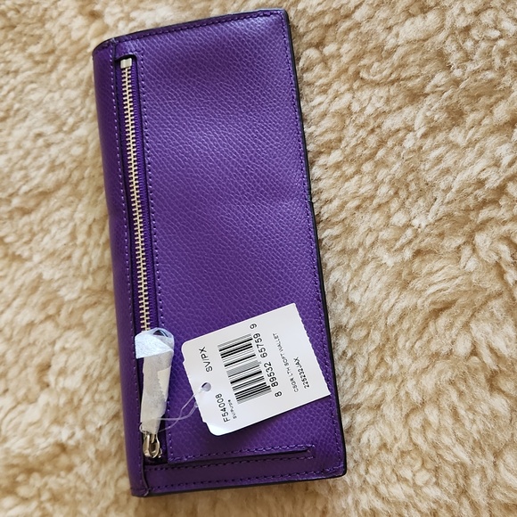 NWT Coach Purple Crossgrain Leather Soft Slimline Wallet ππ - Picture 5 of 16
